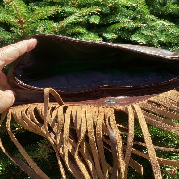 Western Boho Leather Fringe Silver Concho Clutch Handbag - Picture 8 of 10